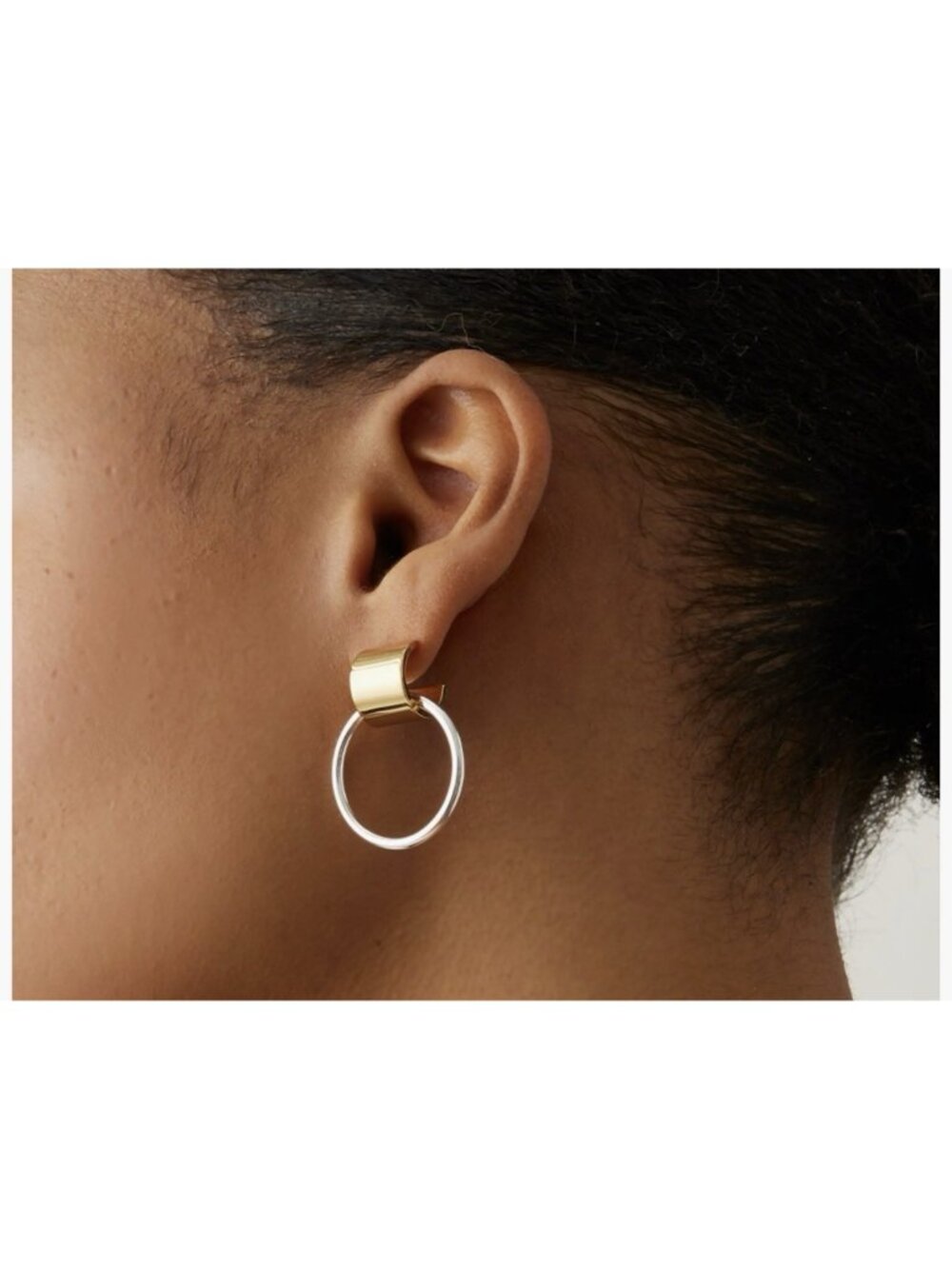 Jenny Bird Faye Earrings 14k Gold Plate & Silver Tone Door Knocker Style Hoops